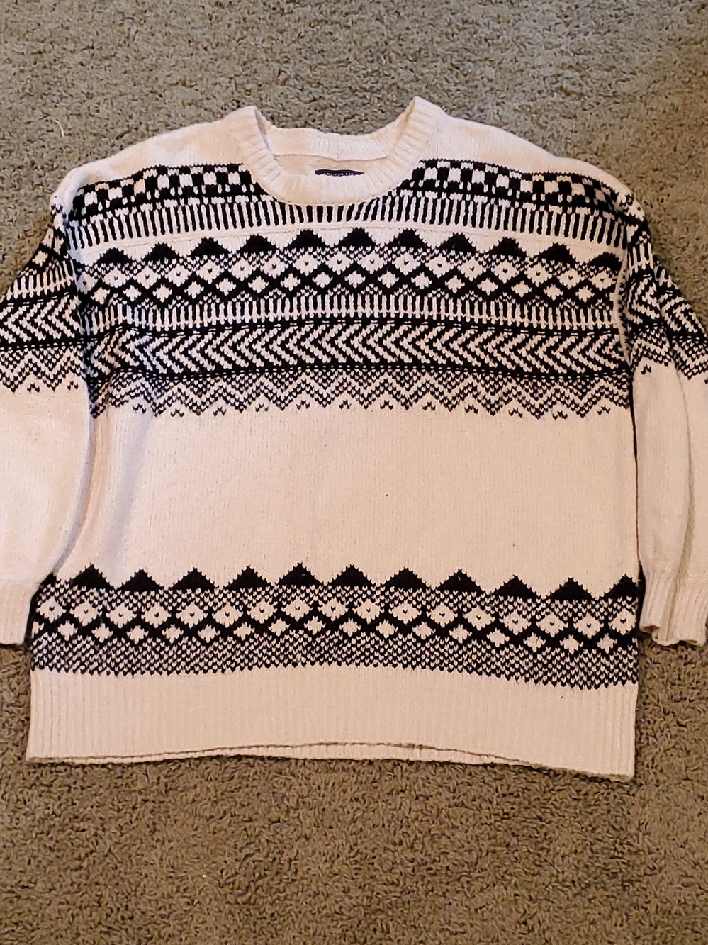 American Eagle Outfitters Cream & Black Fair Isle Crewneck Sweater